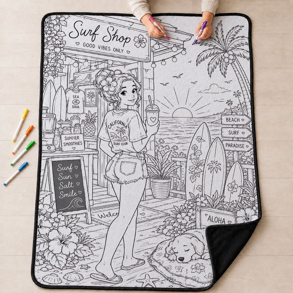 Surf Shop Girl Coloring Blanket