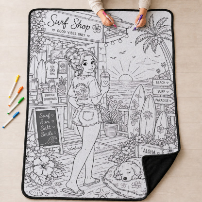 Surf Shop Girl Coloring Blanket