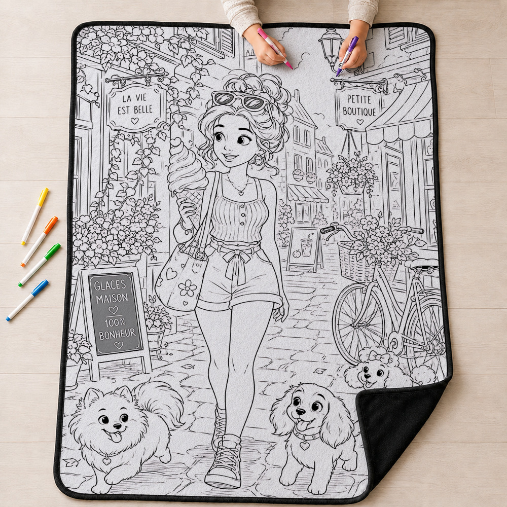 Paris Ice Cream Girl Coloring Blanket