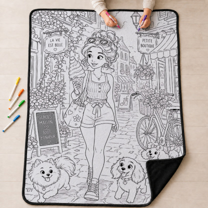 Paris Ice Cream Girl Coloring Blanket
