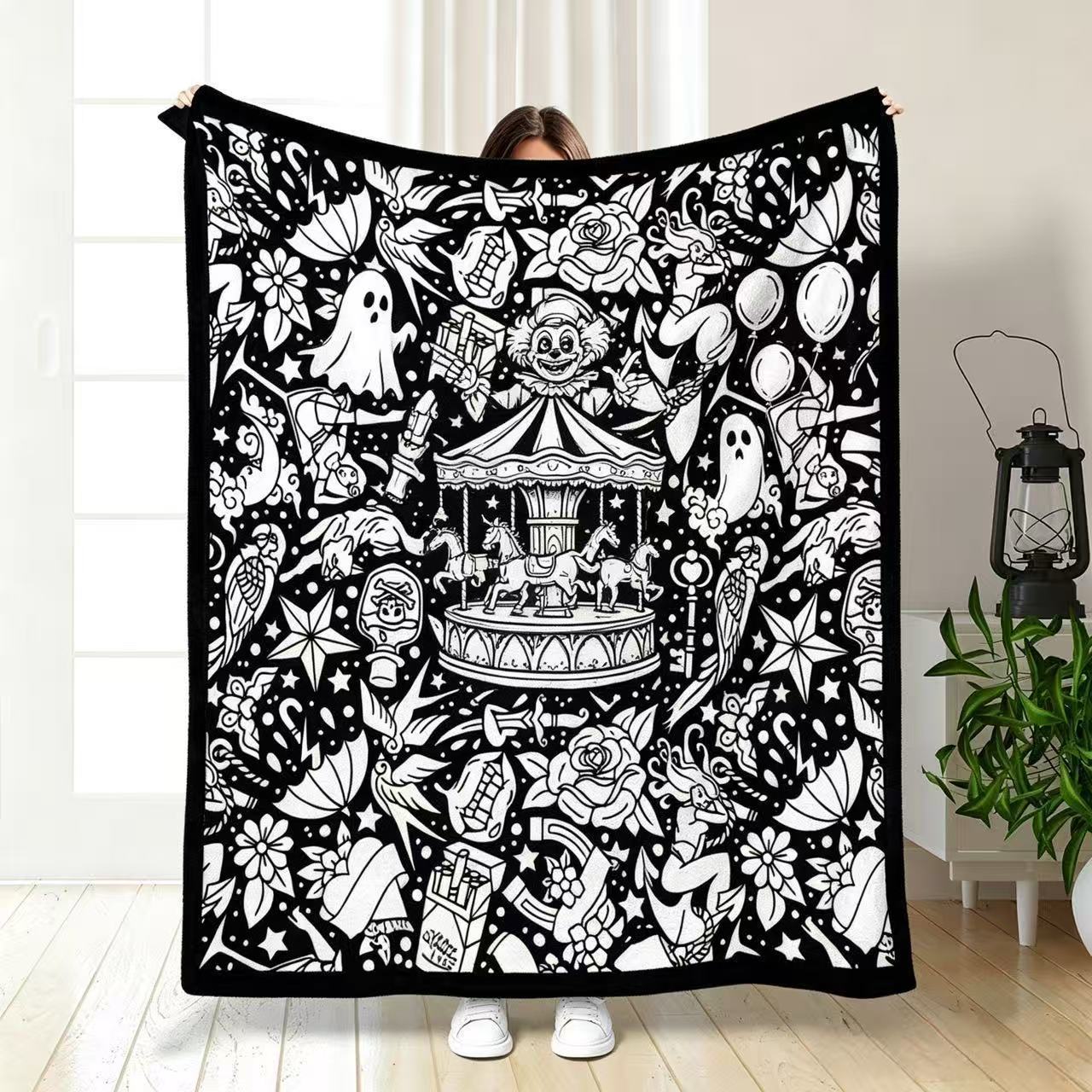 Carousel Ghost Tattoo Coloring Blanket