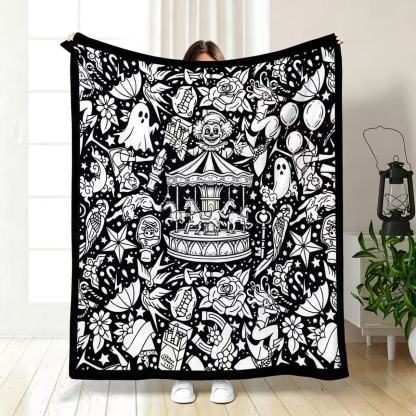 Carousel Ghost Tattoo Coloring Blanket