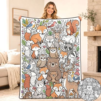 Floral Cat Mandala Coloring Blanket