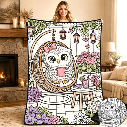 Cozy Owl Garden Coloring Blanket