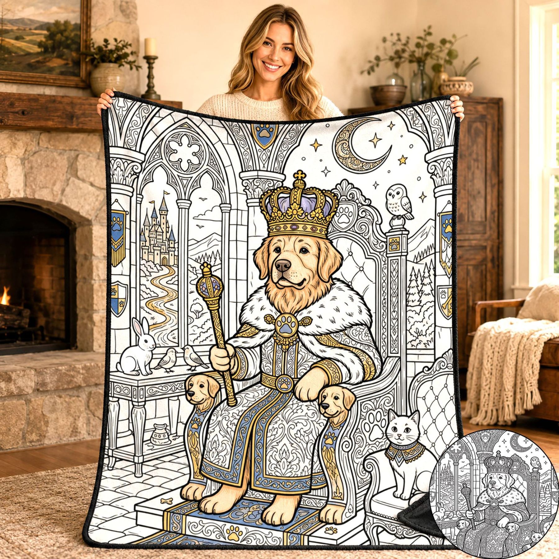 Golden Retriever King Coloring Blanket