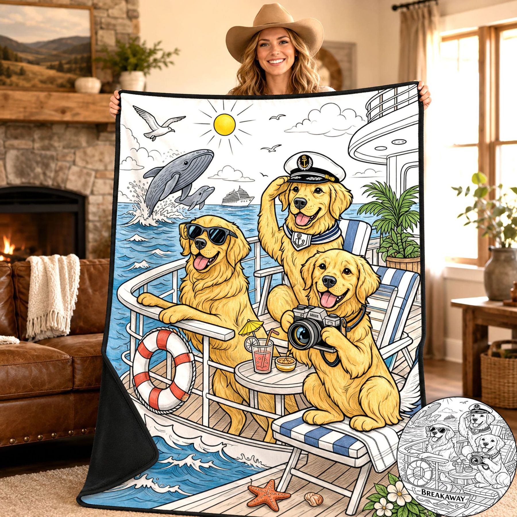 Golden Retriever Cruise Coloring Blanket