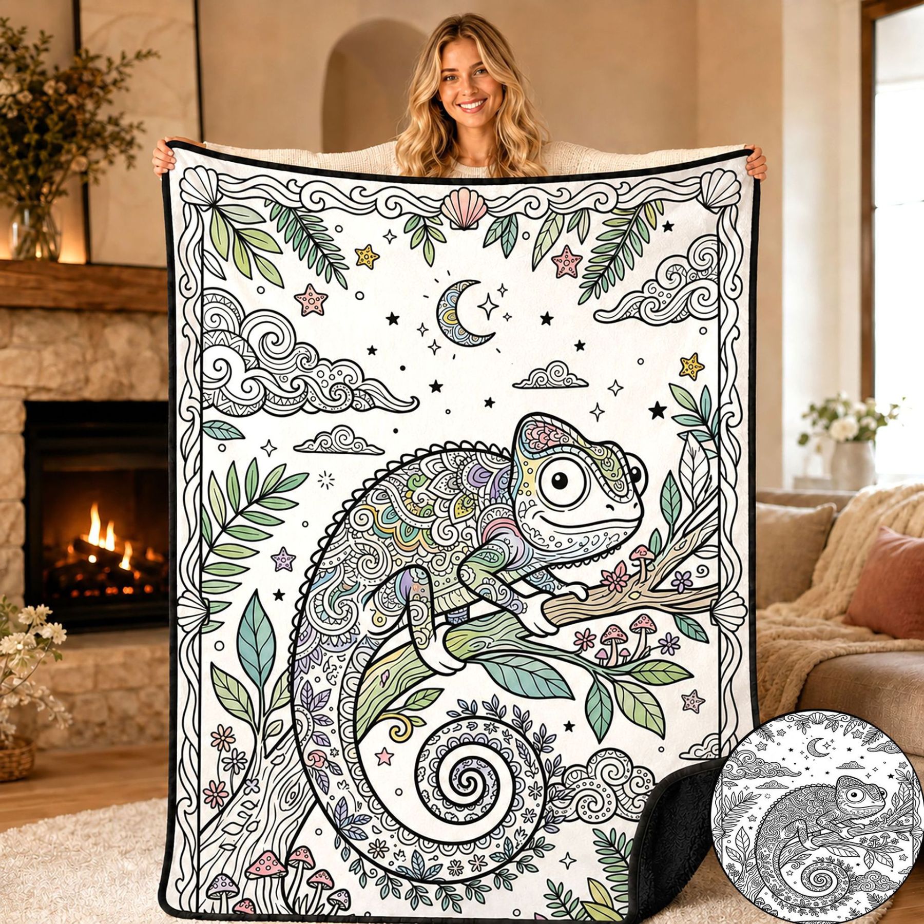 Chameleon Mandala Coloring Blanket