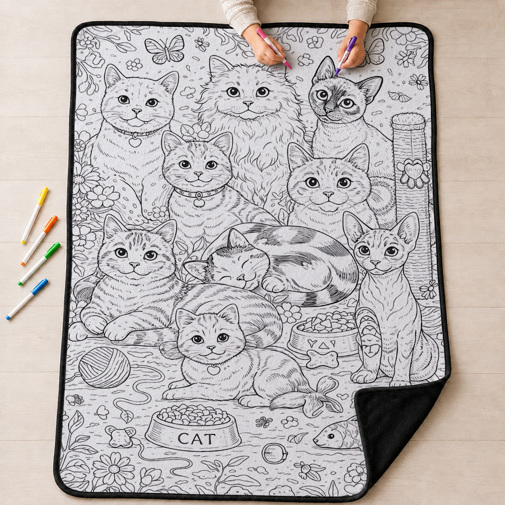 Multi Cat Family Coloring Blanket