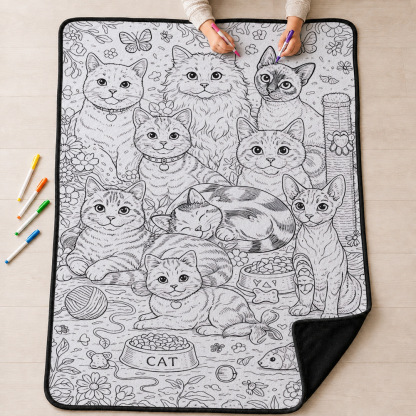 Multi Cat Family Coloring Blanket