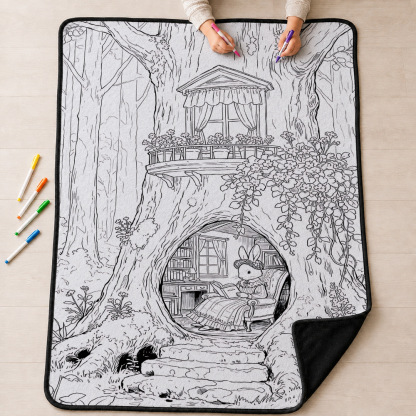 Treehouse Rabbit Coloring Blanket