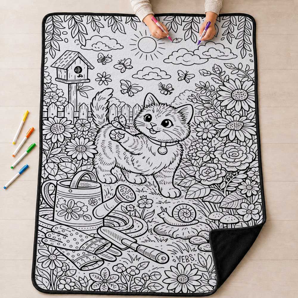 Garden Kitten Butterfly Coloring Blanket