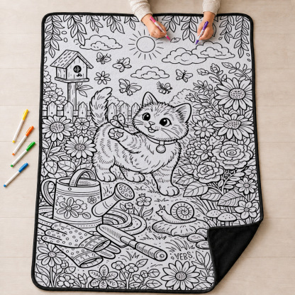 Garden Kitten Butterfly Coloring Blanket