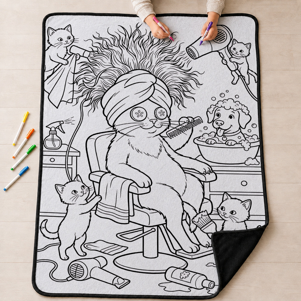 Cat Grooming Salon Coloring Blanket