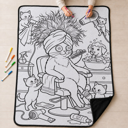 Cat Grooming Salon Coloring Blanket