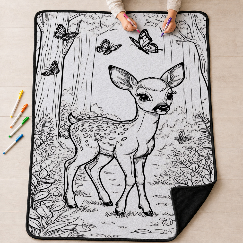 Forest Deer Butterfly Coloring Blanket