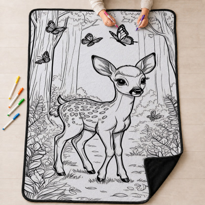Forest Deer Butterfly Coloring Blanket