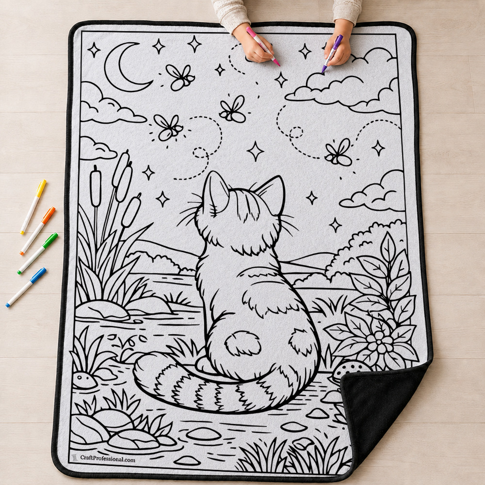 Firefly Lake Cat Coloring Blanket