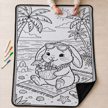 Beach Vacation Bunny Coloring Blanket
