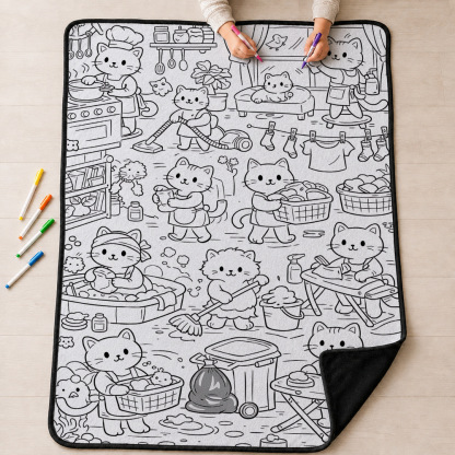 Cats Housework Life Coloring Blanket