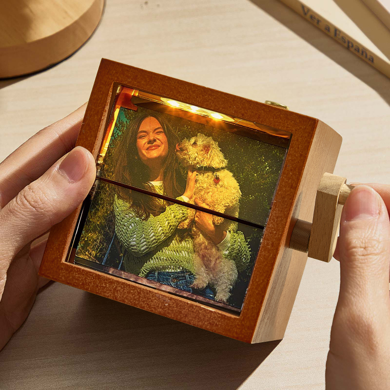 Custom Photo Flipbook Frame Animation Machine Mechanical Hand-cranked Flipbook Box Photo Album with Light Black Walnut Anniversary Gifts