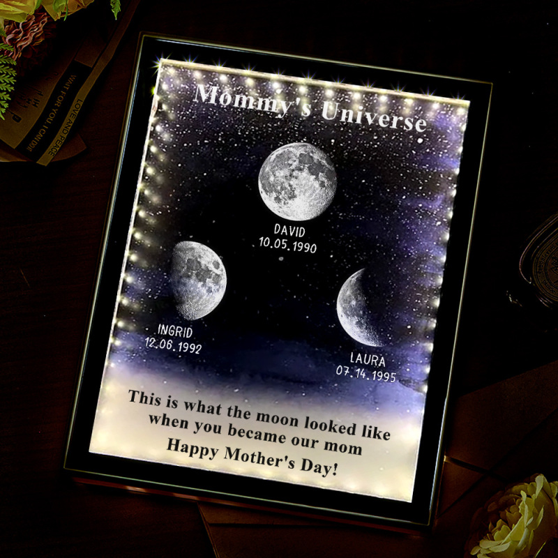 Starry Night Customize Birth Moon Phase Mirror Light Box Mother's Day Gift