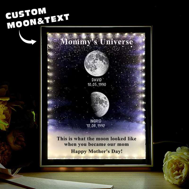 Starry Night Customize Birth Moon Phase Mirror Light Box Mother's Day Gift