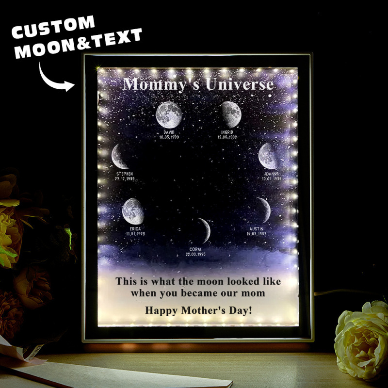 Starry Night Customize Birth Moon Phase Mirror Light Box Mother's Day Gift