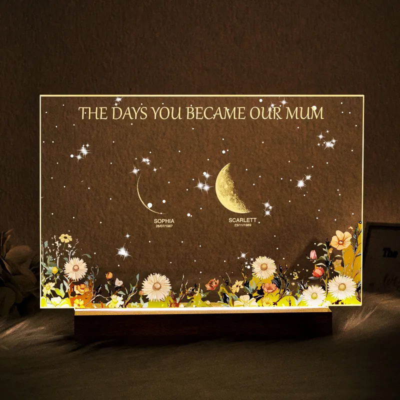 Personalized The Days You Became Our Mom Moon Phase Lightbox Mother's Day Gifts Wood Base