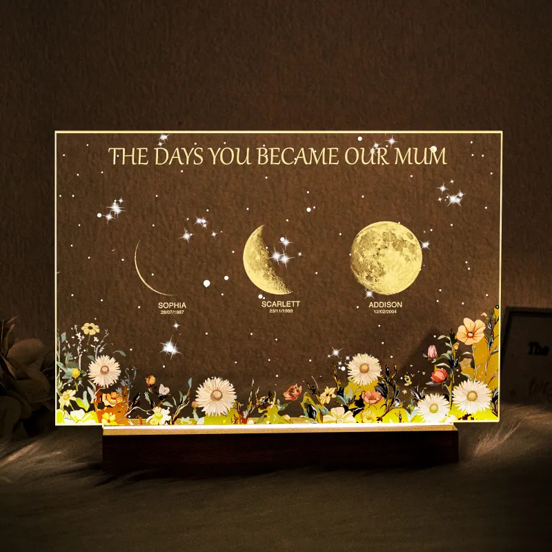 Personalized The Days You Became Our Mom Moon Phase Lightbox Mother's Day Gifts Wood Base