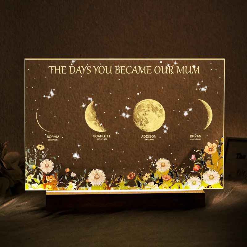 Personalized The Days You Became Our Mom Moon Phase Lightbox Mother's Day Gifts Wood Base