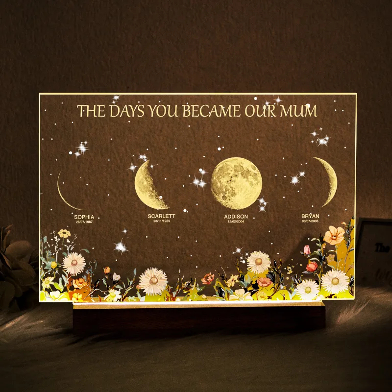 Personalized The Days You Became Our Mom Moon Phase Lightbox Mother's Day Gifts Wood Base