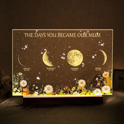 Personalized The Days You Became Our Mom Moon Phase Lightbox Mother's Day Gifts Wood Base