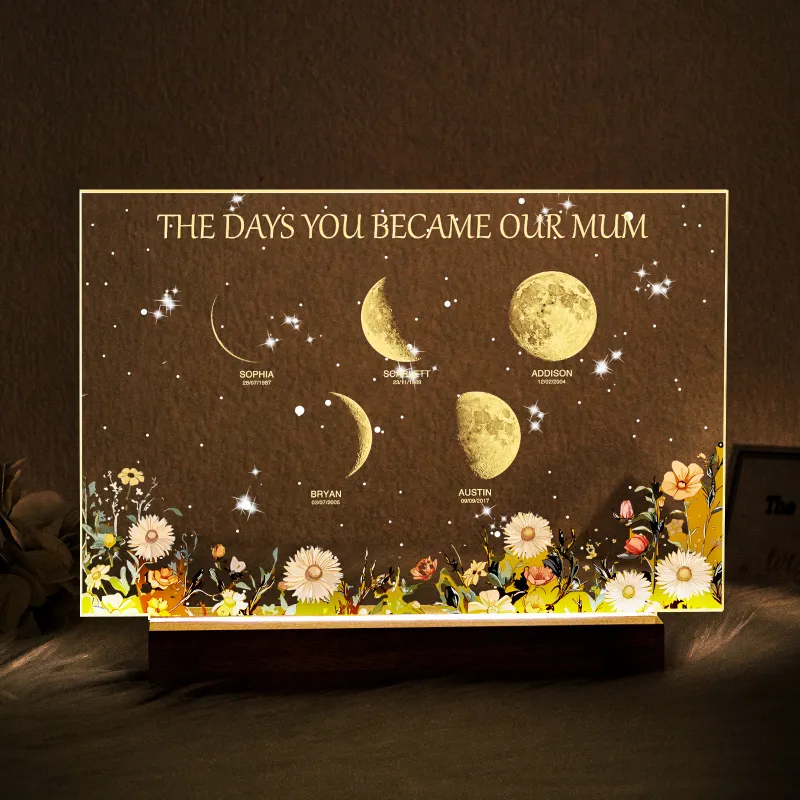 Personalized The Days You Became Our Mom Moon Phase Lightbox Mother's Day Gifts Wood Base