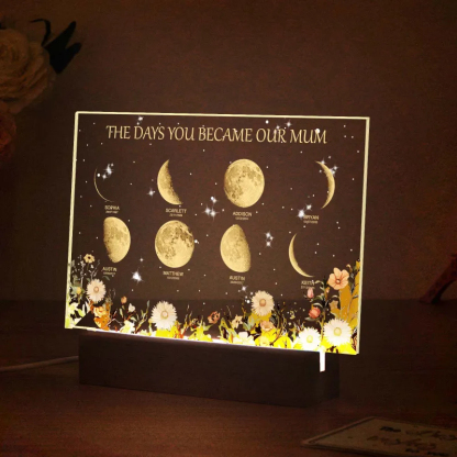 Personalized The Days You Became Our Mom Moon Phase Lightbox Mother's Day Gifts Wood Base