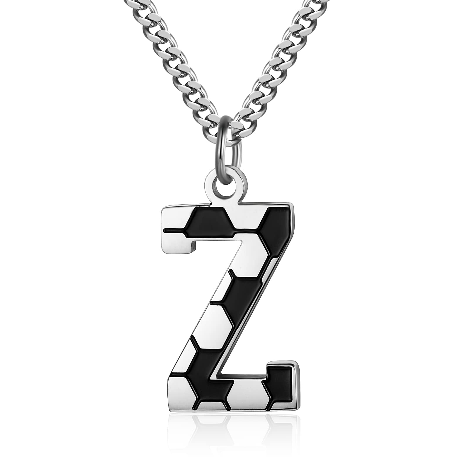 Initial A-Z Letter Soccer Necklace for Men - Charm Pendant With Stainless Steel