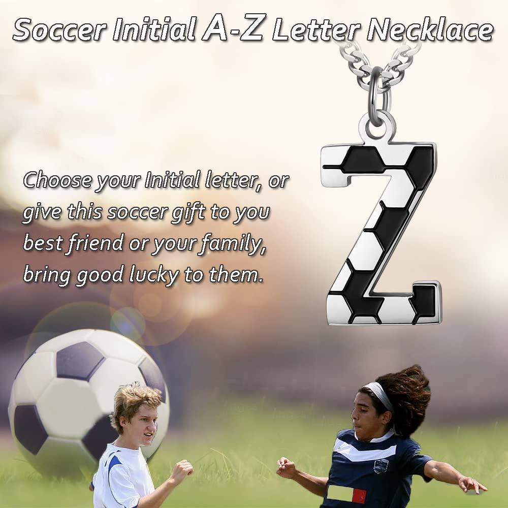 Initial A-Z Letter Soccer Necklace for Men - Charm Pendant With Stainless Steel