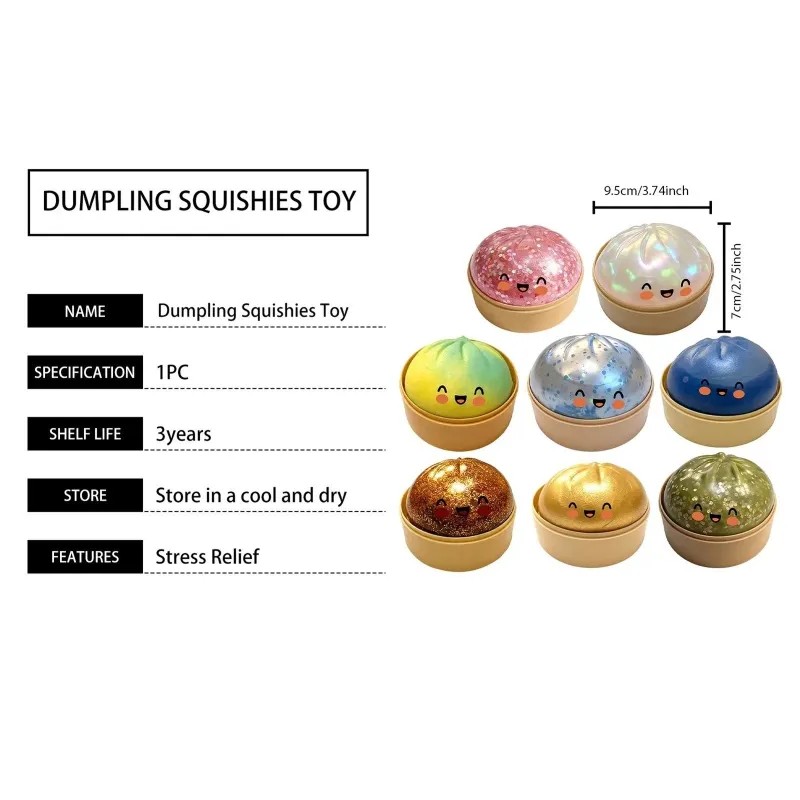 Glitter Dumpling Squishy Toys Steamed Bun Sensory Stress Relief Ball Novelty Desk Soft Squeeze Decompression Gift