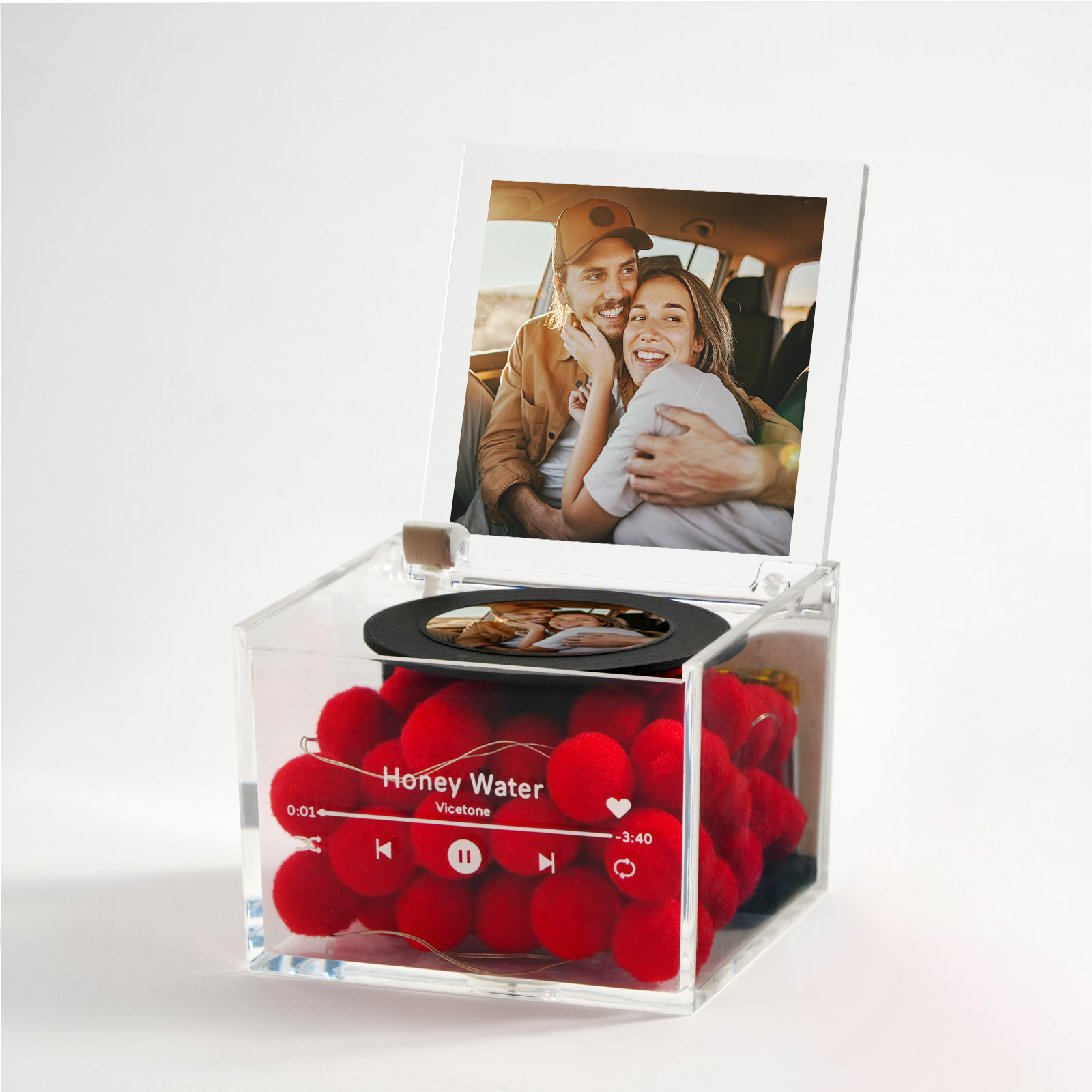 Mini Music Record Player Custom Photo with Light Personalized Music Acrylic Box For Couple