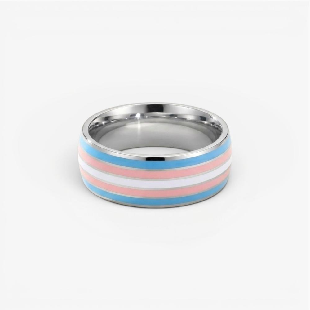 ColorPulse Stainless Steel Rainbow Enamel Band Ring, Classic Three Color Stripes Polished Comfort Fit Wedding Band Statement Jewelry Gift for Men Women