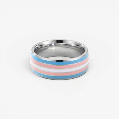 ColorPulse Stainless Steel Rainbow Enamel Band Ring, Classic Three Color Stripes Polished Comfort Fit Wedding Band Statement Jewelry Gift for Men Women