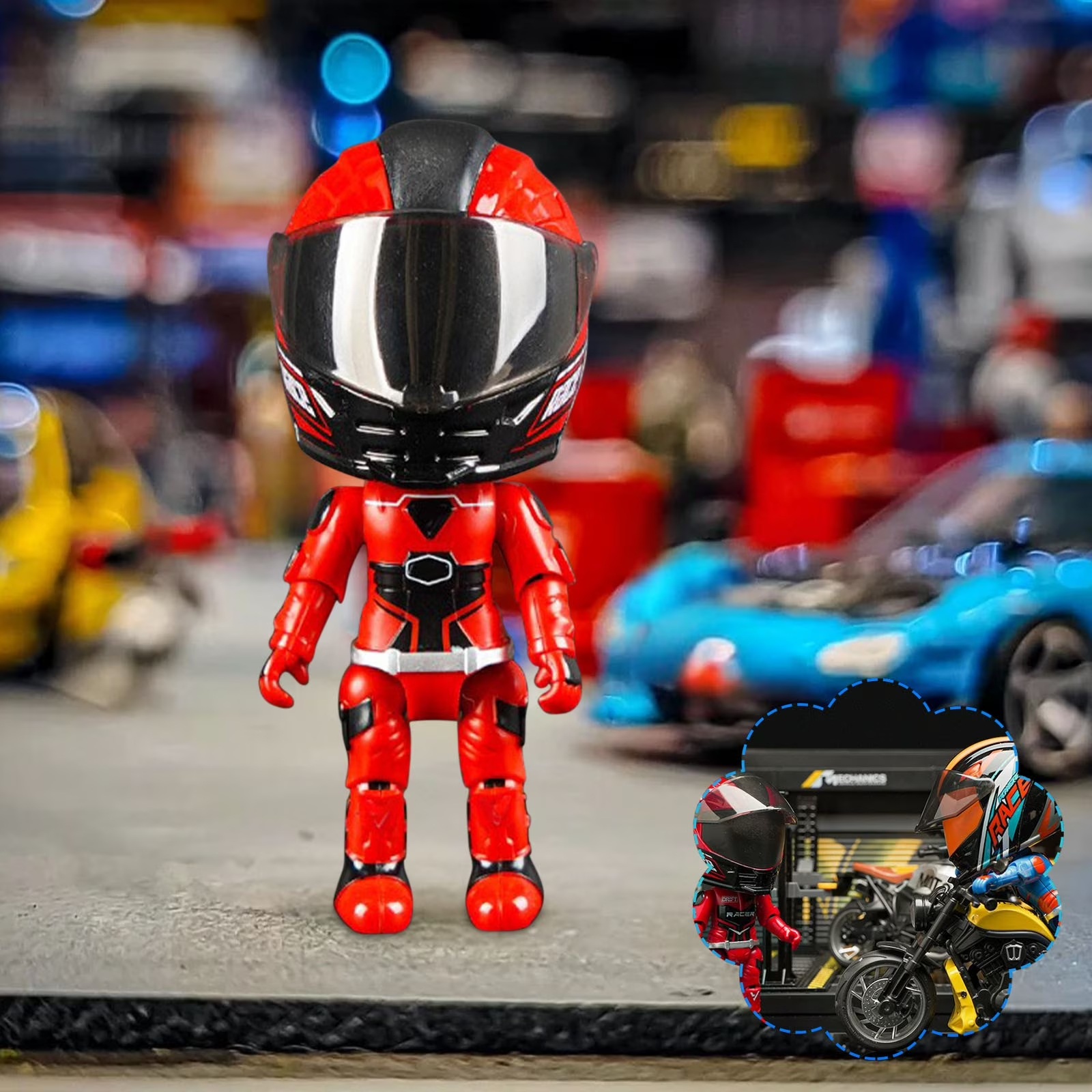 Transforming Motorcycle Doll Q Version Collectible Rider Toy With Movable Joints Standing Poseable Mini Motorbike Figurine For Kids & Collectors