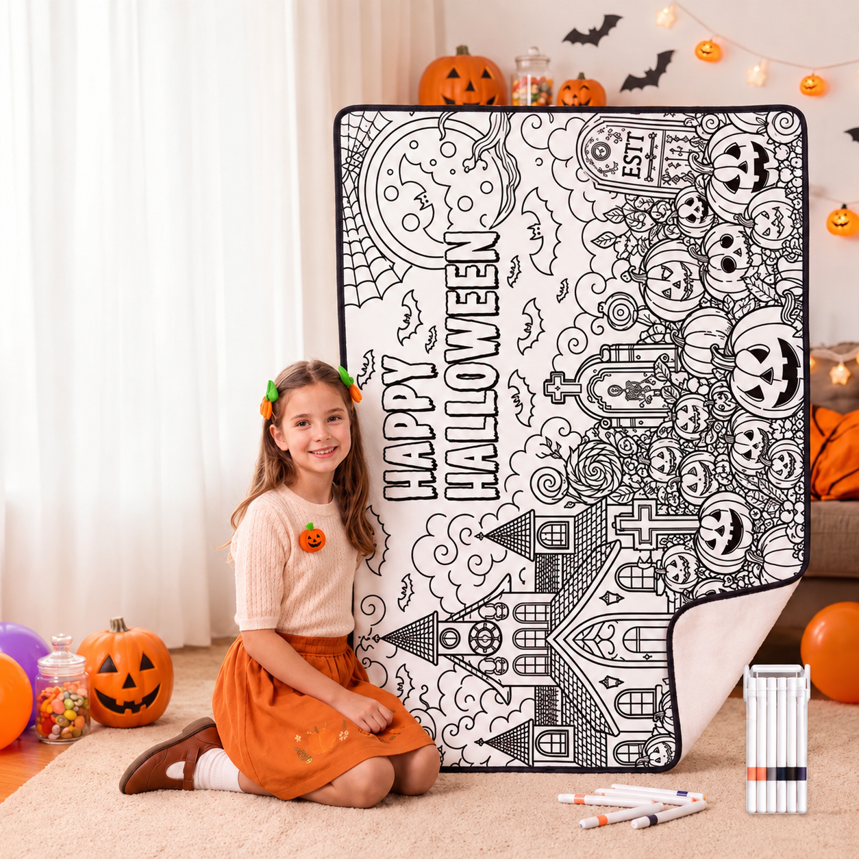 Cozy Doodle Coloring Blanket Washable DIY Coloring Blanket Washable Coloring Throw Family Activity Gift Stress Relief Craft for Adults and Kids
