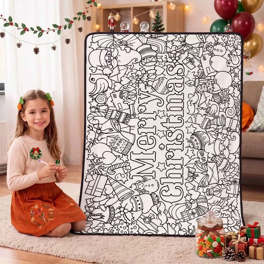 Cozy Doodle Coloring Blanket Washable DIY Coloring Blanket Washable Coloring Throw Family Activity Gift Stress Relief Craft for Adults and Kids