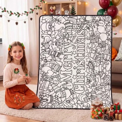 Cozy Doodle Coloring Blanket Washable DIY Coloring Blanket Washable Coloring Throw Family Activity Gift Stress Relief Craft for Adults and Kids