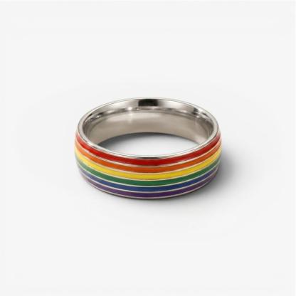 ColorPulse Stainless Steel Rainbow Enamel Band Ring, Classic Three Color Stripes Polished Comfort Fit Wedding Band Statement Jewelry Gift for Men Women