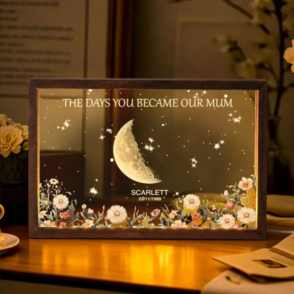 Personalized The Days You Became Our Mom Moon Phase Lightbox Mother's Day Gifts Wood Base
