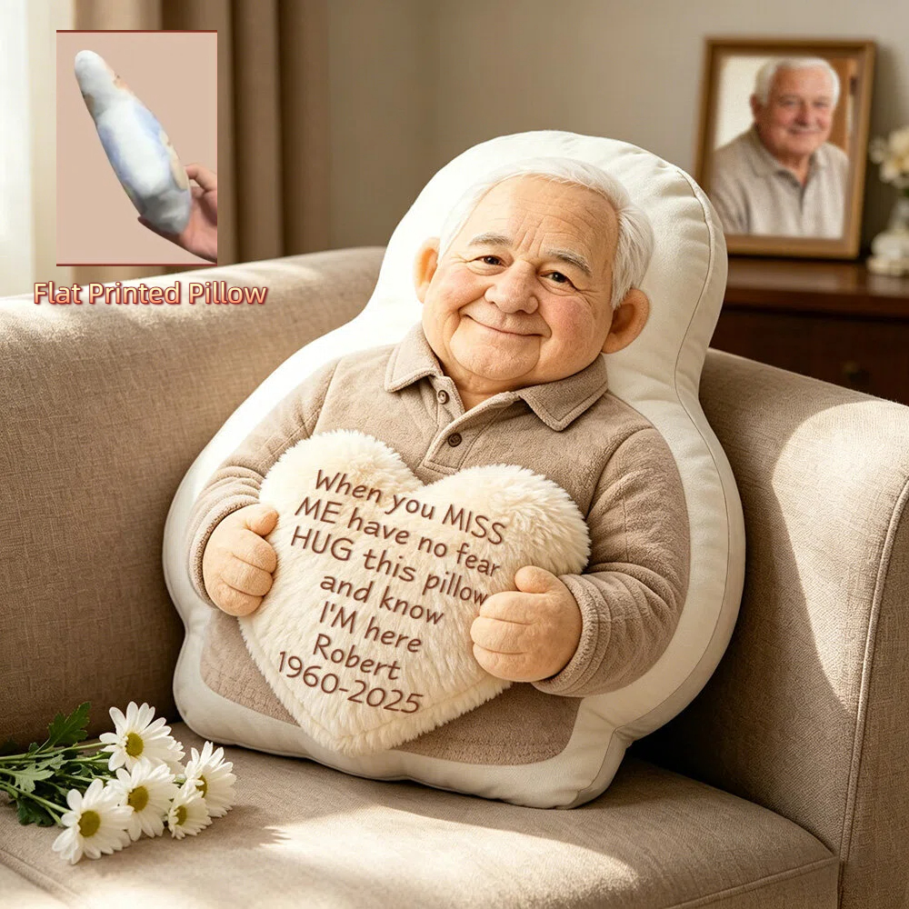 Personalized 3D Effect Memorial Hug Pillow Custom Photo Pillow with Heart Message Sympathy Gift for Loss & Remembrance