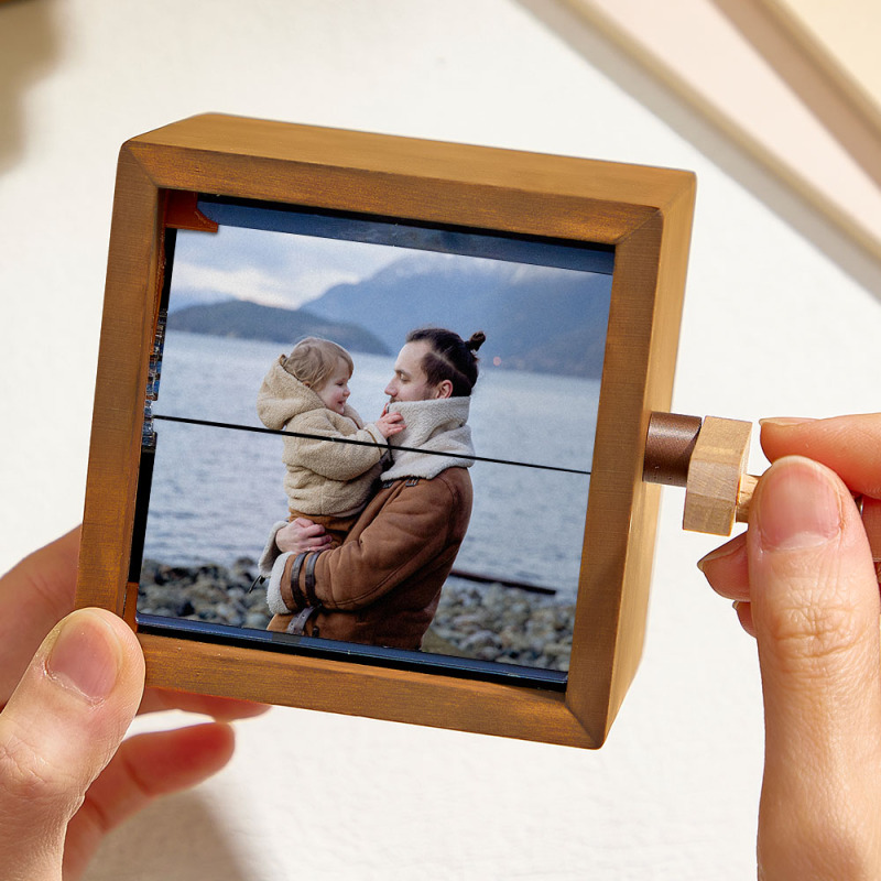 Custom To My Dad Photo Flipbook Frame Animation Machine Mechanical Hand-cranked Flipbook Box Photo Cube Frame Father's Day Gifts