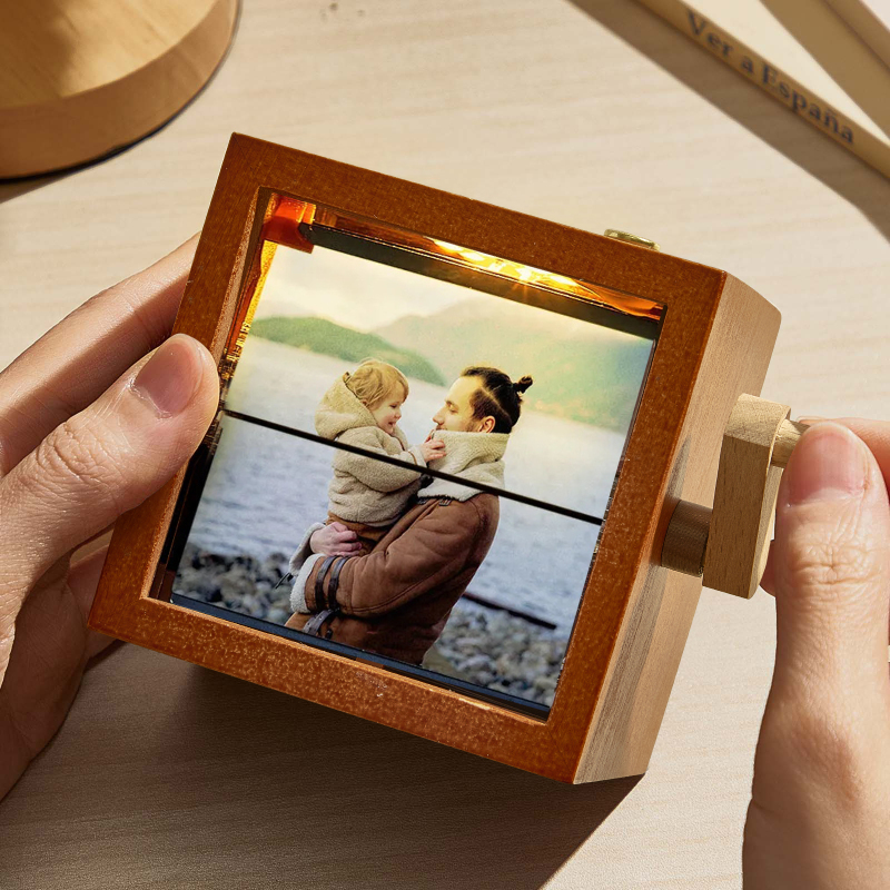 Custom Photo Flipbook Frame Animation Machine Mechanical Hand-cranked Flipbook Box Photo Album with Light Black Walnut Anniversary Gifts