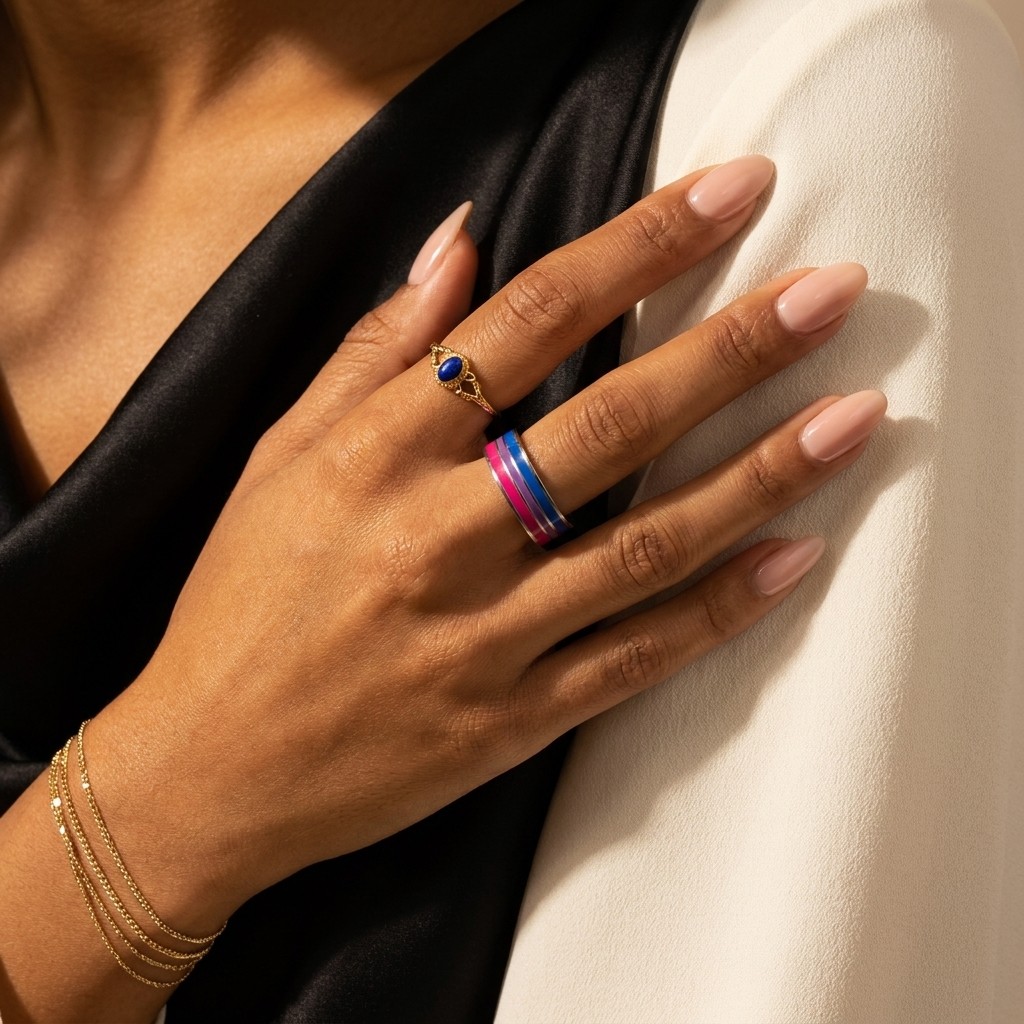 ColorPulse Stainless Steel Rainbow Enamel Band Ring, Classic Three Color Stripes Polished Comfort Fit Wedding Band Statement Jewelry Gift for Men Women